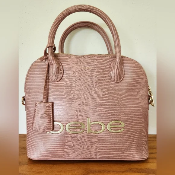 Bebe Fabiola Stamped Lizard Dome Satchel  Pink NEW - Picture 2 of 12